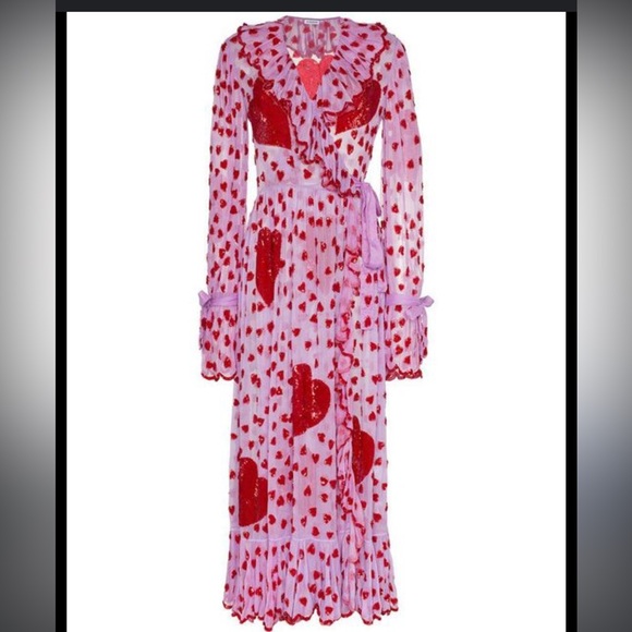 NWOT $2,250 Ashish Valentine Heart embroidered Sequin Organza Wrap Dress in Pink - Picture 11 of 14
